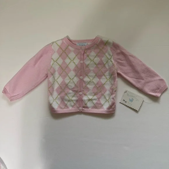 NWT Hartstrings vintage argyle Pink and White Baby Set - Picture 3 of 10